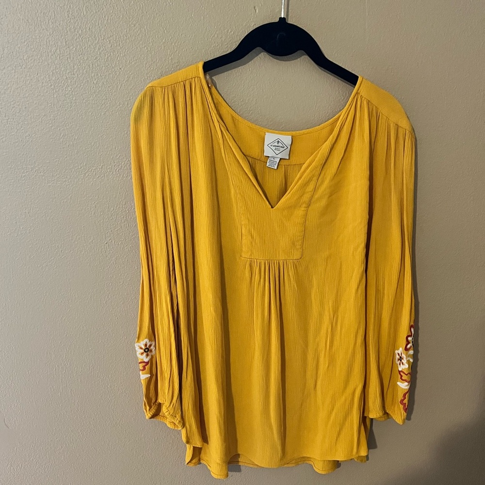 St. John’s Bay yellow embroidered detailed blouse size L